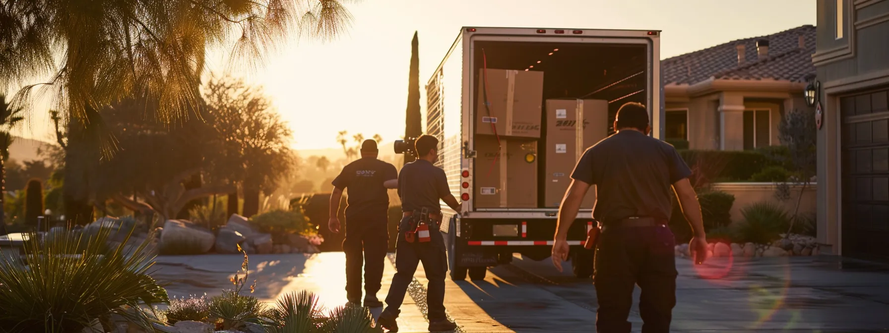 Maximizing Convenience With San Diego Local Moving Services 8 231b733a b0b2 48f4 b2e8 fdbf918e78ed a diverse team of professional movers carefully loading a moving truck in a sunlit driveway, showcasing efficiency and teamwork in san diego's local moving services.