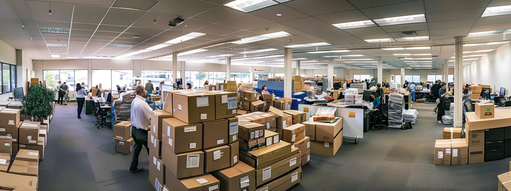 Orange County Office Moving Services: Your Detailed Relocation Guide 5 2b9fc912 90a7 4b82 8b2d ba8db1926ced a bustling office space in orange county filled with movers efficiently packing boxes and navigating through cubicles, ensuring a seamless transition for businesses relocating.