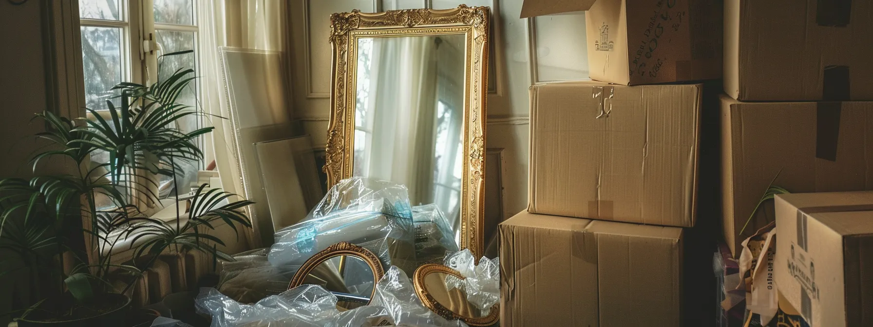 San Diego Packing Tips for a Smooth Local Move 6 7886aaa8 08b2 4585 8b46 47692cece51e a carefully wrapped mirror with protective cushioning, secure electronics and cables, and artwork safely packed in a moving box.