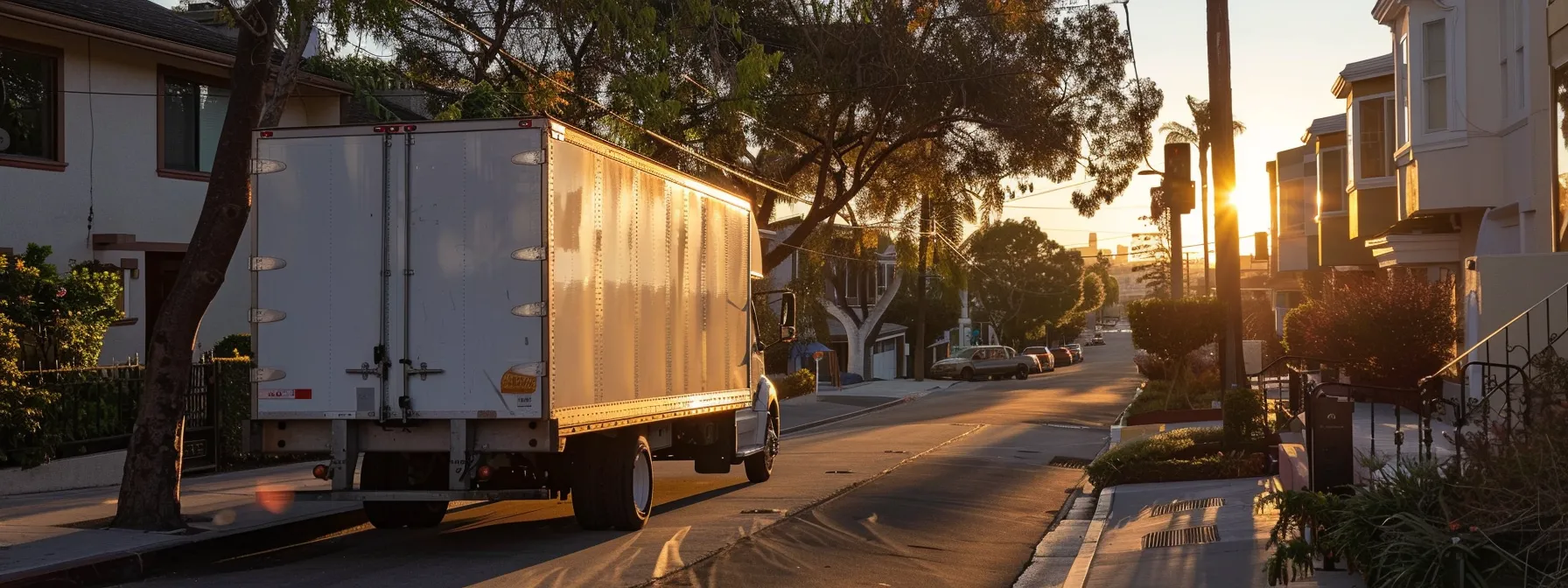 San Diego Packing Tips for a Smooth Local Move 7 7fd4a1b9 f543 4691 9d4f 7be5ad4f2e59 a moving truck parked in a reserved spot on a quiet san diego street, with an essentials box placed neatly by the door, ready for immediate use upon arrival at the new location.