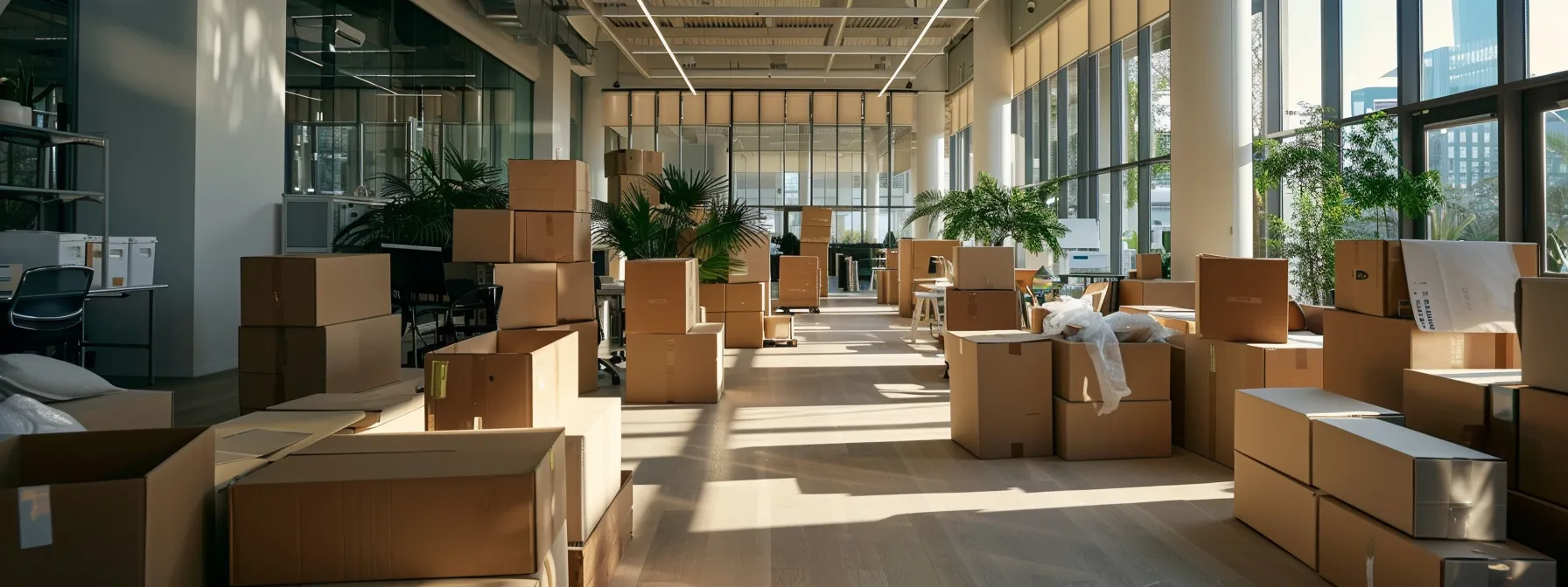 Orange County Office Moving Services: Your Detailed Relocation Guide 6 87997f5d 909e 4a73 9d5f 73b5997eb091 a sleek and modern office space filled with moving boxes and professional movers carefully organizing items.