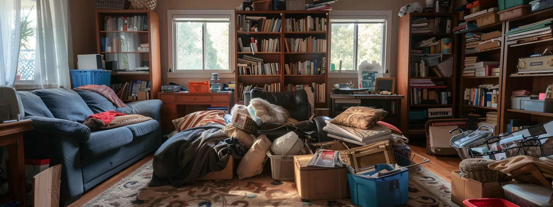 San Diego Packing Tips for a Smooth Local Move 4 a08eb4f8 b121 4df8 a056 b87902ed470b a clutter-free living room with neatly organized piles of items marked keep, donate, and discard, ready for a stress-free and efficient local move.