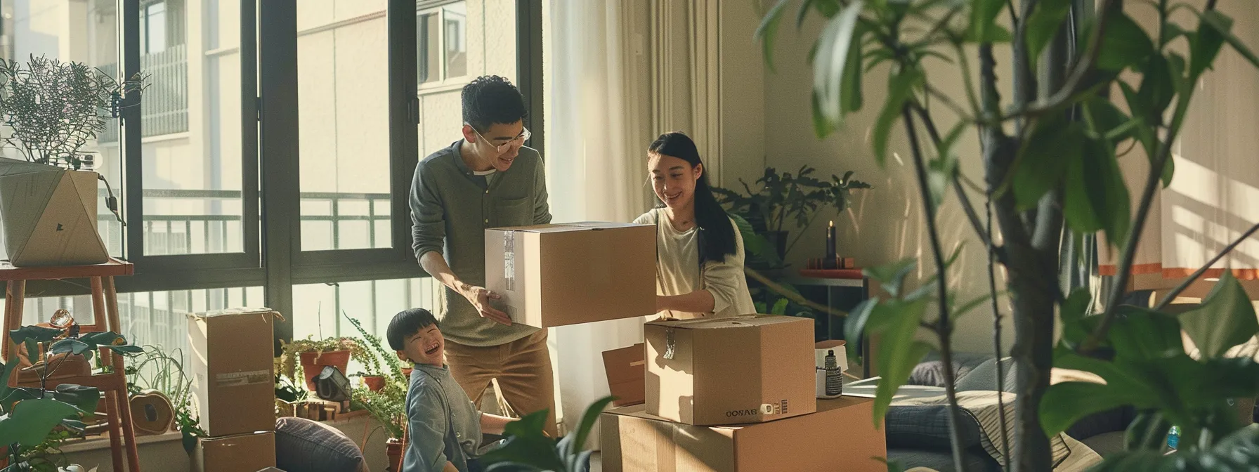 Maximizing Convenience: San Diego Movers With Integrated Storage Solutions 8 e0769609 bf6c 4a8a 8f62 13a53658ad90 a joyful family unpacking boxes in their new stress-free home, surrounded by neatly organized storage solutions.