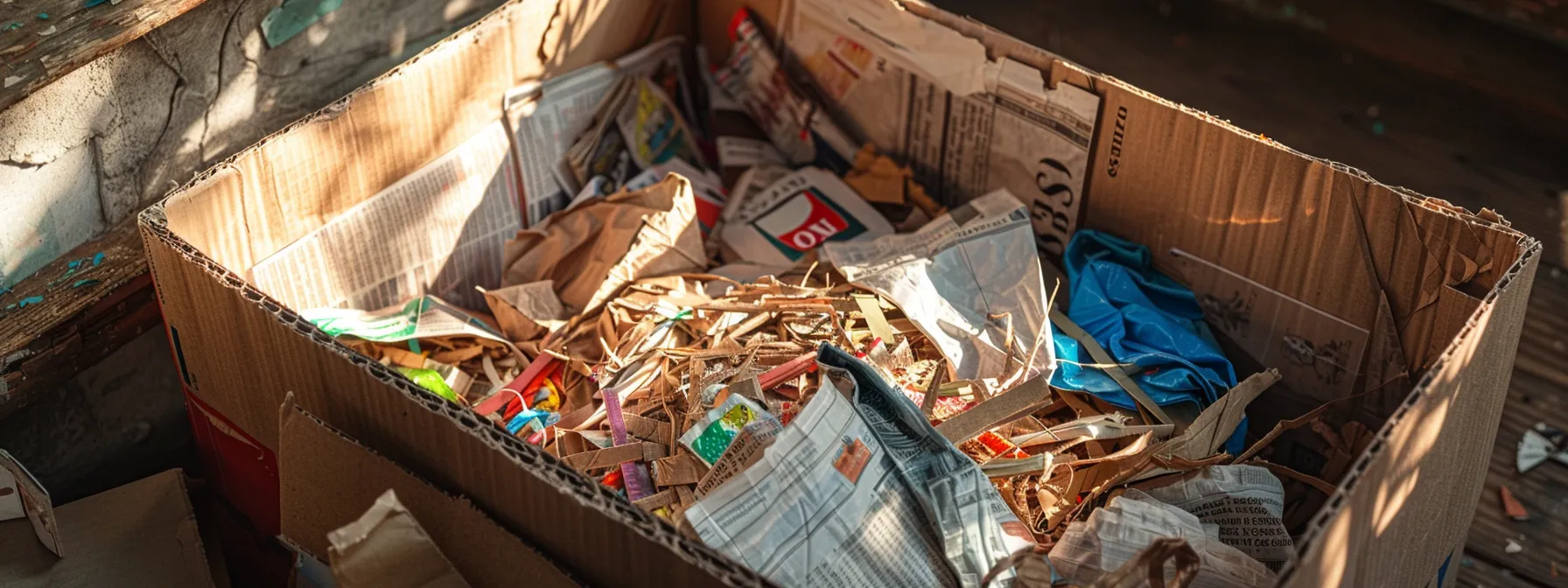 Sustainable Packing Solutions for Orange County Residents 8 e93591c8 fd6a 4635 bd14 91fa16a81426 an image of a creatively repurposed cardboard box filled with eco-friendly packing materials like shredded newspaper and reusable fabric cushioning.