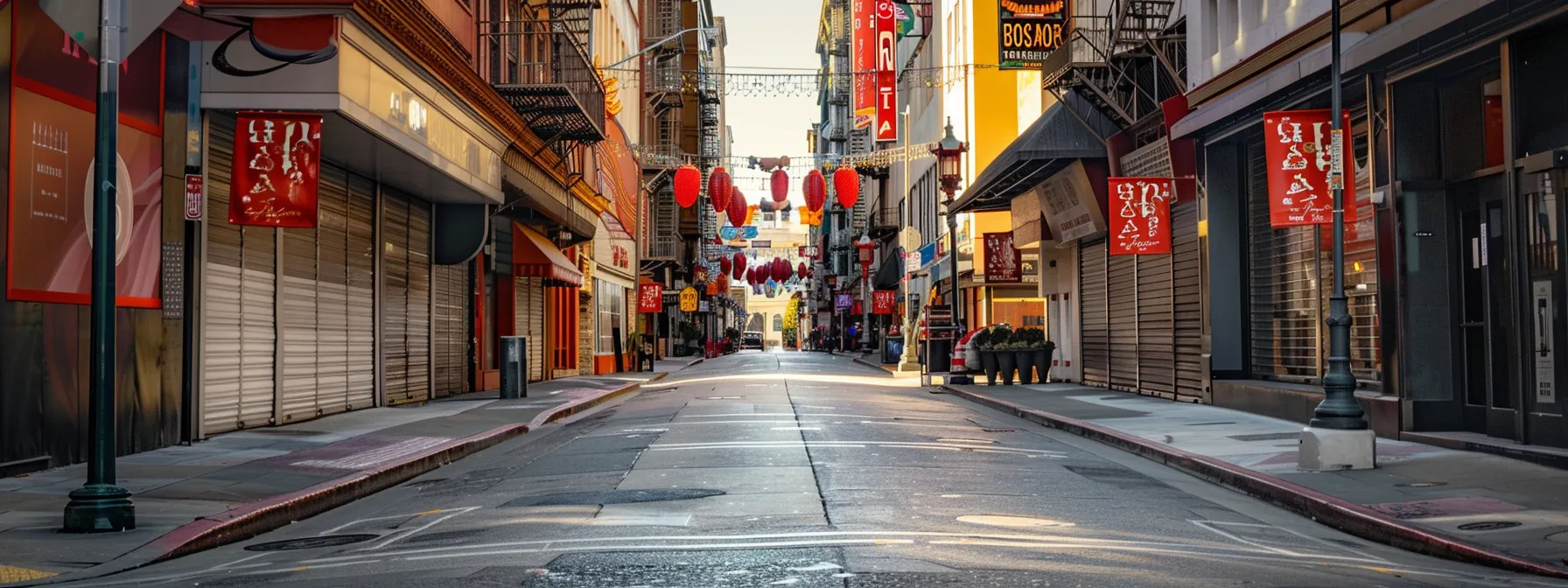 a bustling san francisco street lined with storage facilities offering competitive prices and various unit sizes, with colorful discount banners and promotional signs displayed prominently.