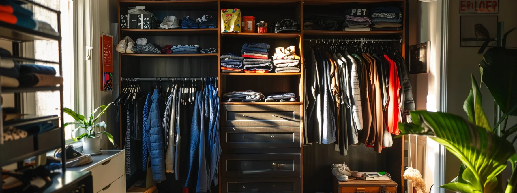 a closet in a san francisco apartment filled with neatly organized and space-saving packed clothes, showcasing efficient packing strategies for small living spaces. a closet in a san francisco apartment filled with neatly organized and space-saving packed clothes, showcasing efficient packing strategies for small living spaces.