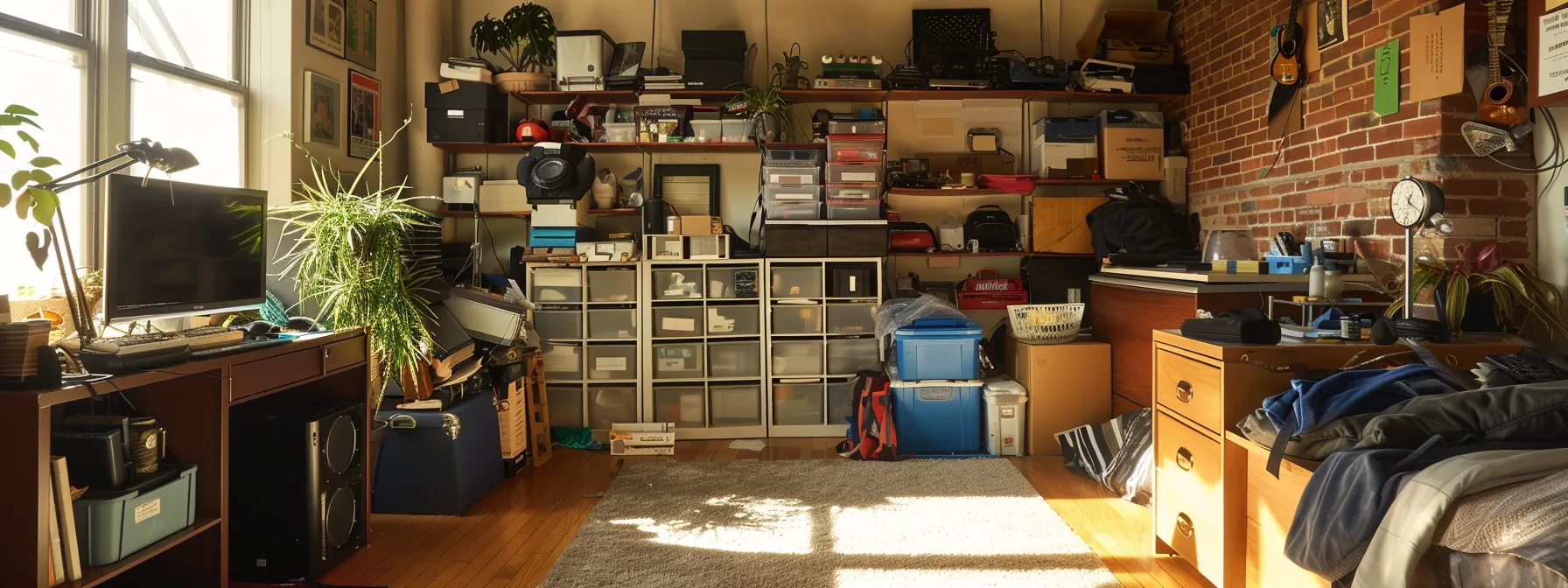 a cluttered urban apartment in downtown san francisco transformed into a spacious oasis with neatly organized storage units, maximizing living space and offering peace of mind during renovations or relocations. a cluttered urban apartment in downtown san francisco transformed into a spacious oasis with neatly organized storage units, maximizing living space and offering peace of mind during renovations or relocations.