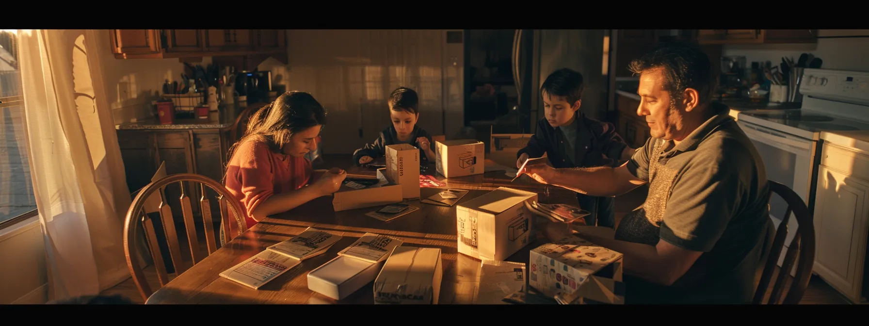 a family carefully reviewing and comparing moving quotes at their kitchen table, surrounded by boxes labeled for the long-distance move from los angeles to nevada. a family carefully reviewing and comparing moving quotes at their kitchen table, surrounded by boxes labeled for the long-distance move from los angeles to nevada.