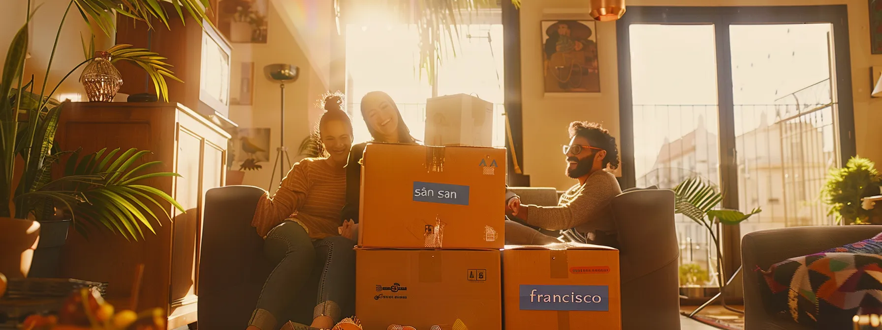 a family happily unpacking boxes labeled with a family happily unpacking boxes labeled with