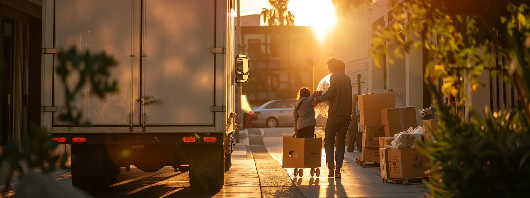 a family joyfully loading their belongings into a moving truck in los angeles, ready to embark on their journey to a new home. a family joyfully loading their belongings into a moving truck in los angeles, ready to embark on their journey to a new home.