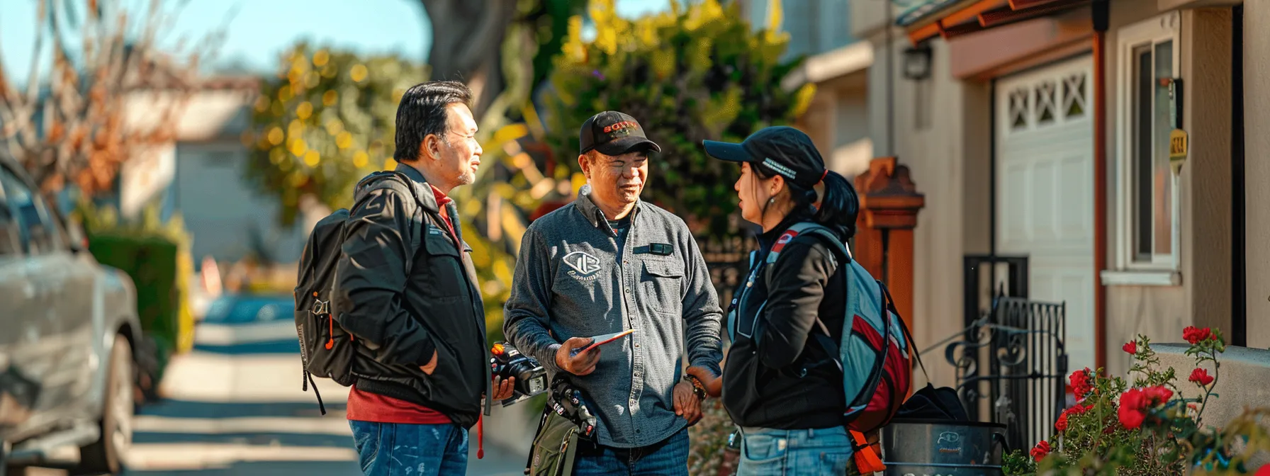 a family standing with professional la movers and packers, discussing services included in the estimate and specialty item handling, exuding a sense of trust and reliability. a family standing with professional la movers and packers, discussing services included in the estimate and specialty item handling, exuding a sense of trust and reliability.
