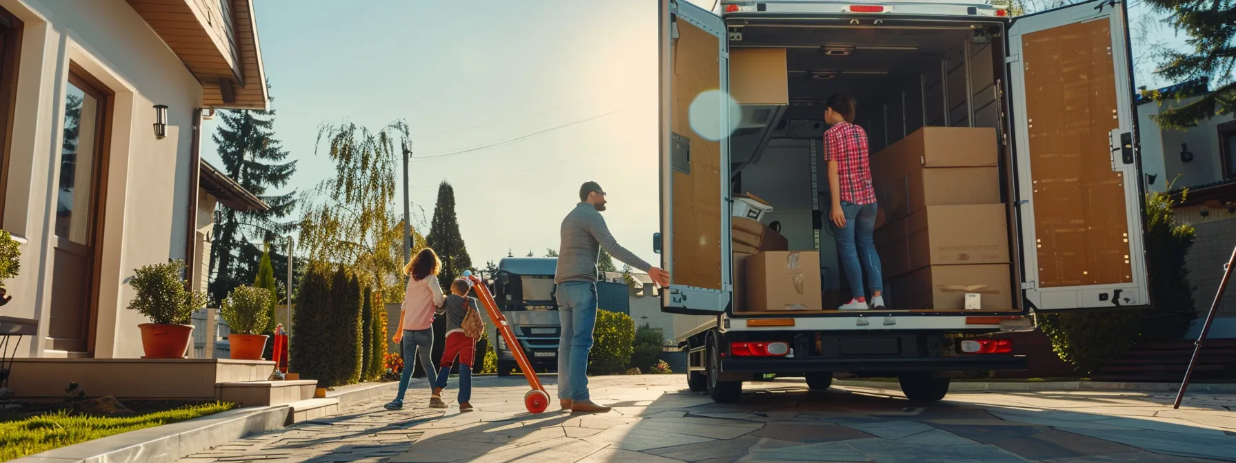 a family watching with anticipation as professional movers load their belongings into a sleek moving truck in preparation for a stress-free cross country move. a family watching with anticipation as professional movers load their belongings into a sleek moving truck in preparation for a stress-free cross country move.