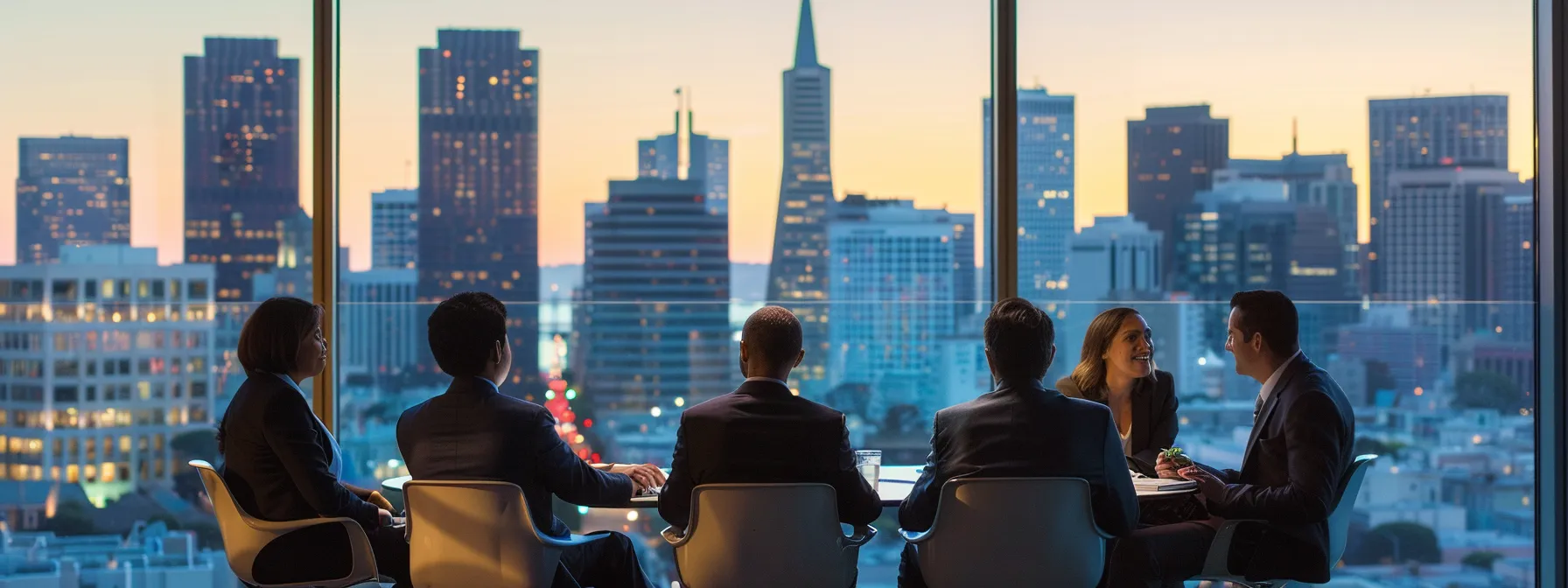 a group of business executives in downtown san francisco, overlooking the city skyline, engaged in a consultation with a top commercial relocation service, carefully discussing and finalizing the details for a smooth transition. a group of business executives in downtown san francisco, overlooking the city skyline, engaged in a consultation with a top commercial relocation service, carefully discussing and finalizing the details for a smooth transition.