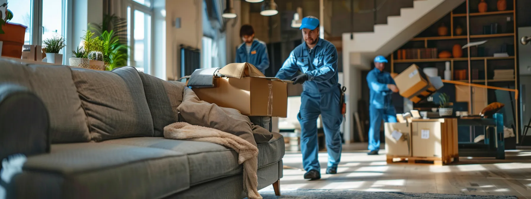a group of professional movers carefully transporting a luxurious sofa through a spacious, modern living room. a group of professional movers carefully transporting a luxurious sofa through a spacious, modern living room.