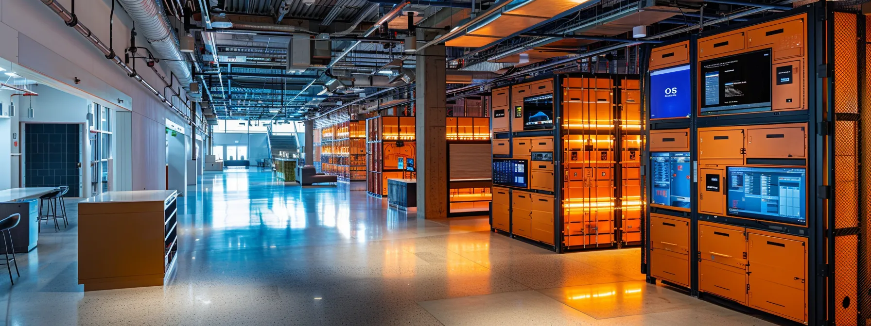 a modern, high-tech storage facility in downtown san francisco, showcasing advanced security features and climate control systems. a modern, high-tech storage facility in downtown san francisco, showcasing advanced security features and climate control systems.