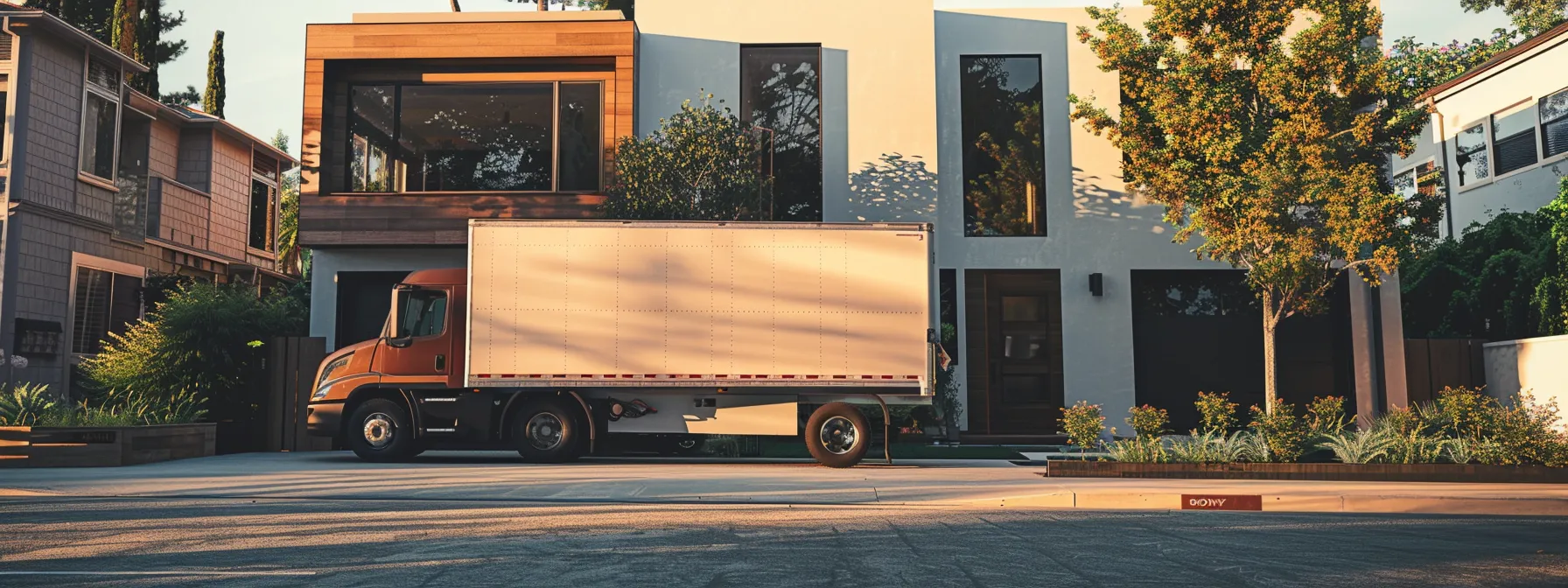 a modern moving truck parked in front of a stylish la home, symbolizing quality moving services at affordable rates. a modern moving truck parked in front of a stylish la home, symbolizing quality moving services at affordable rates.
