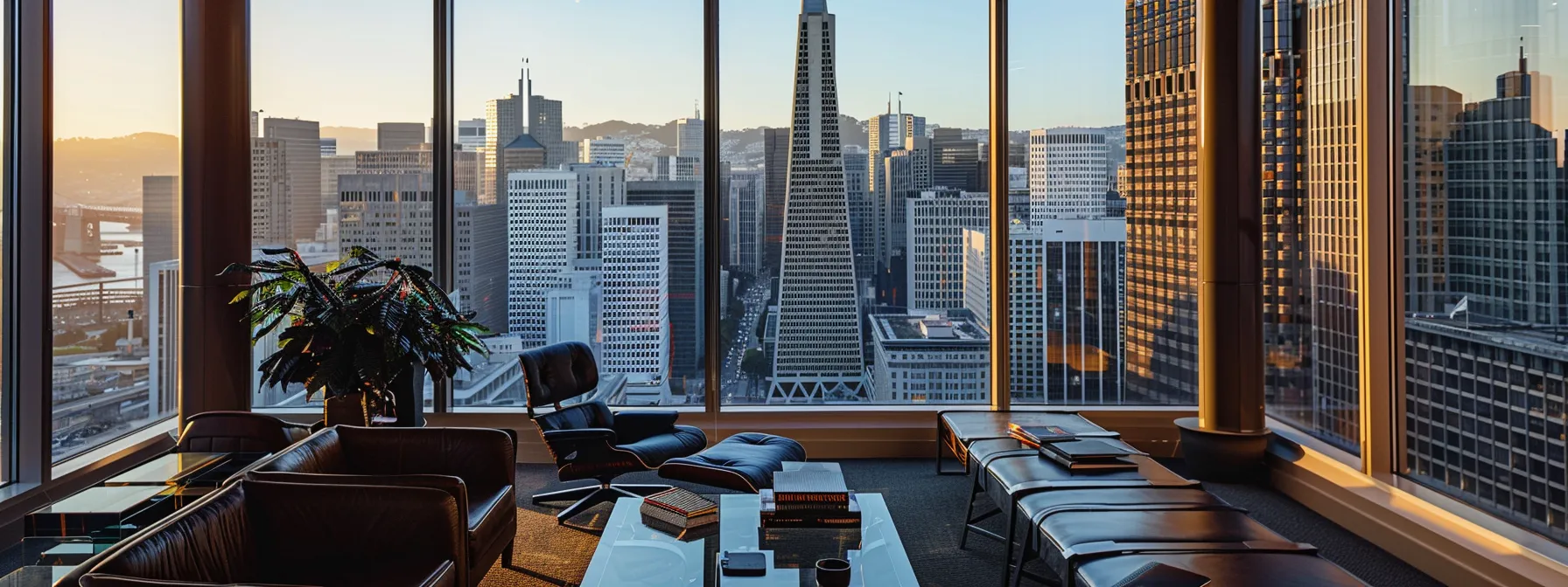 a modern office space overlooking the iconic skyline of downtown san francisco, showcasing a sleek interior design and high-tech equipment, symbolizing a successful business relocation with expert tips.