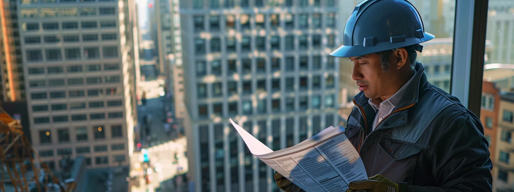 a mover carefully inspecting insurance documents against the stunning backdrop of downtown san francisco.