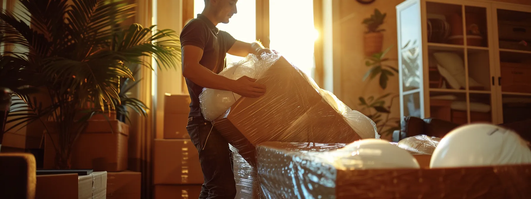 a moving professional carefully wrapping delicate items in bubble wrap to ensure safe transportation during a relocation in la. a moving professional carefully wrapping delicate items in bubble wrap to ensure safe transportation during a relocation in la.