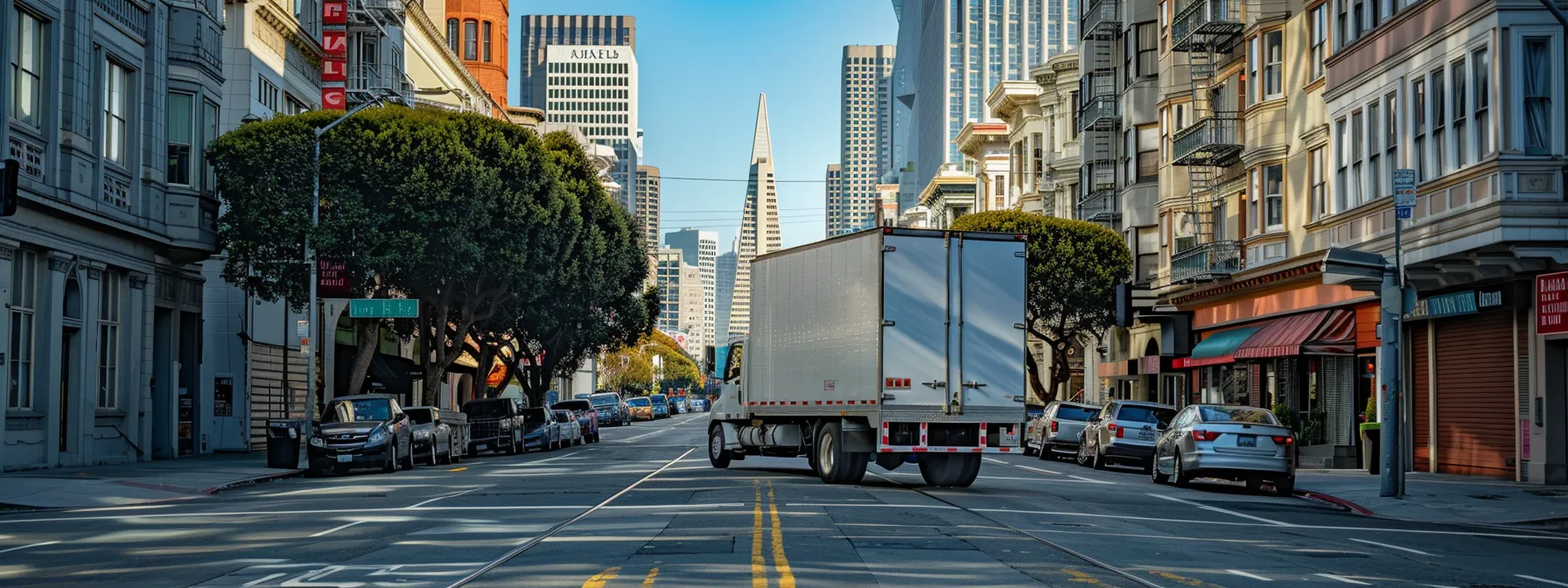 a moving truck parked on a san francisco street, surrounded by vibrant city buildings, symbolizing cost-effective moving solutions in the urban setting. a moving truck parked on a san francisco street, surrounded by vibrant city buildings, symbolizing cost-effective moving solutions in the urban setting.