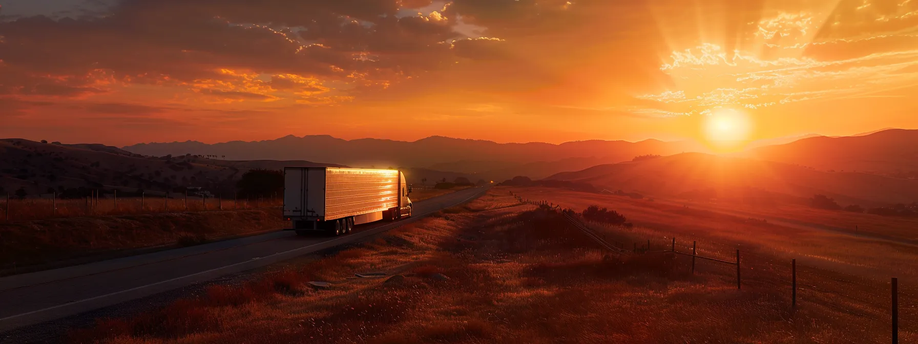 a moving truck winding its way through scenic hills towards orange county under a vibrant southern california sunset. a moving truck winding its way through scenic hills towards orange county under a vibrant southern california sunset.
