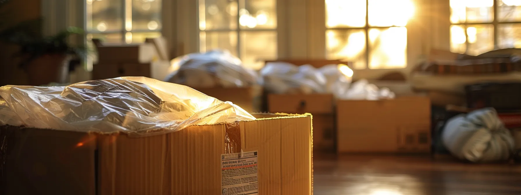 a neatly labeled moving box filled with carefully wrapped items sits in a sunlit room, ready for transport to a new home. a neatly labeled moving box filled with carefully wrapped items sits in a sunlit room, ready for transport to a new home.