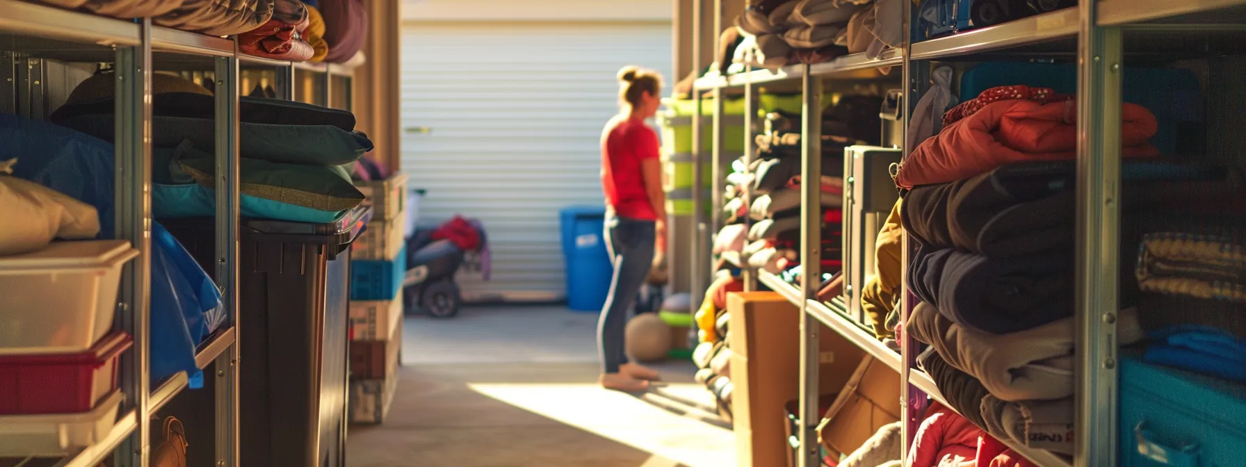 a person carefully assessing the size and space requirements of a storage unit, surrounded by neatly organized belongings, under the sunny skies of irvine, ca. a person carefully assessing the size and space requirements of a storage unit, surrounded by neatly organized belongings, under the sunny skies of irvine, ca.