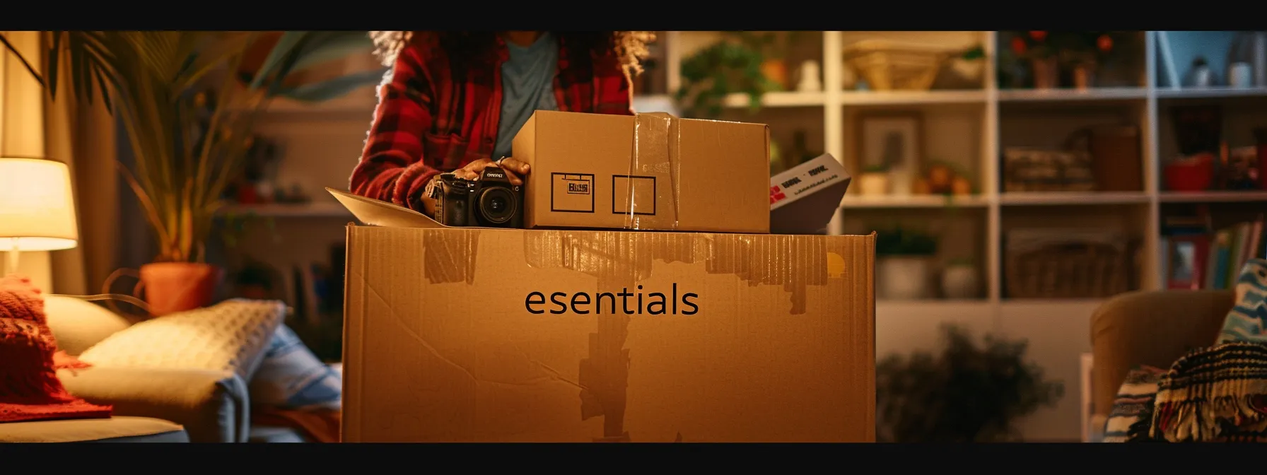 a person frantically packing boxes labeled a person frantically packing boxes labeled