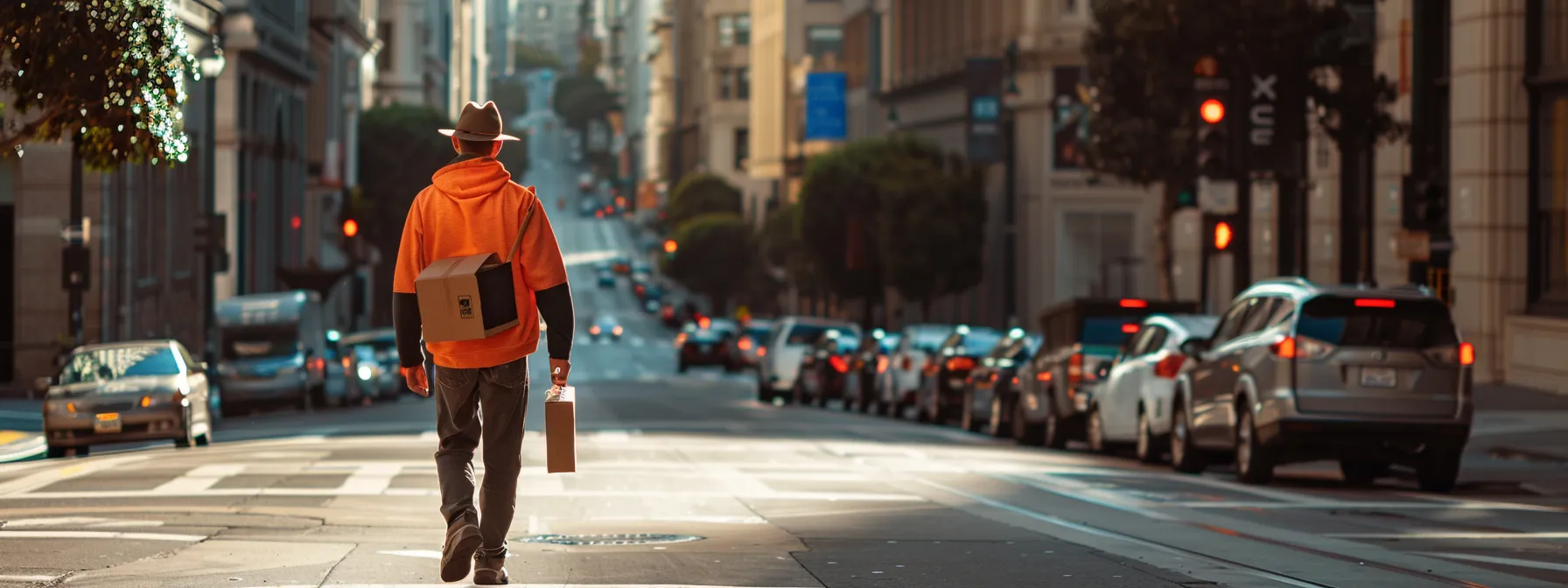 a person in comfortable clothing overseeing a smooth moving process in downtown san francisco, ensuring careful loading and unloading while keeping important items close by.