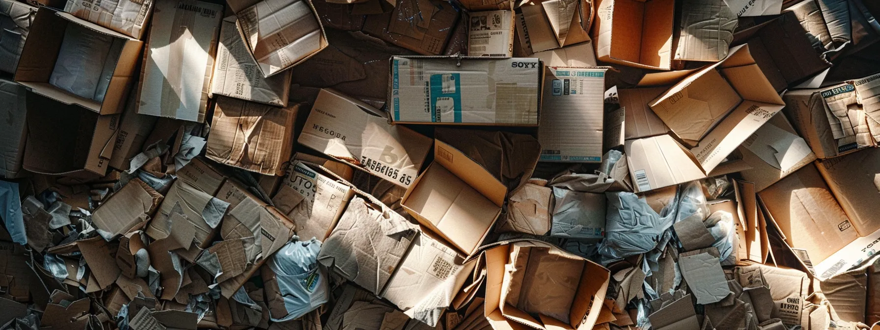 a pile of sturdy recycled cardboard boxes with biodegradable packing peanuts and eco-friendly labels, markers, and tapes in downtown san francisco. a pile of sturdy recycled cardboard boxes with biodegradable packing peanuts and eco-friendly labels, markers, and tapes in downtown san francisco.