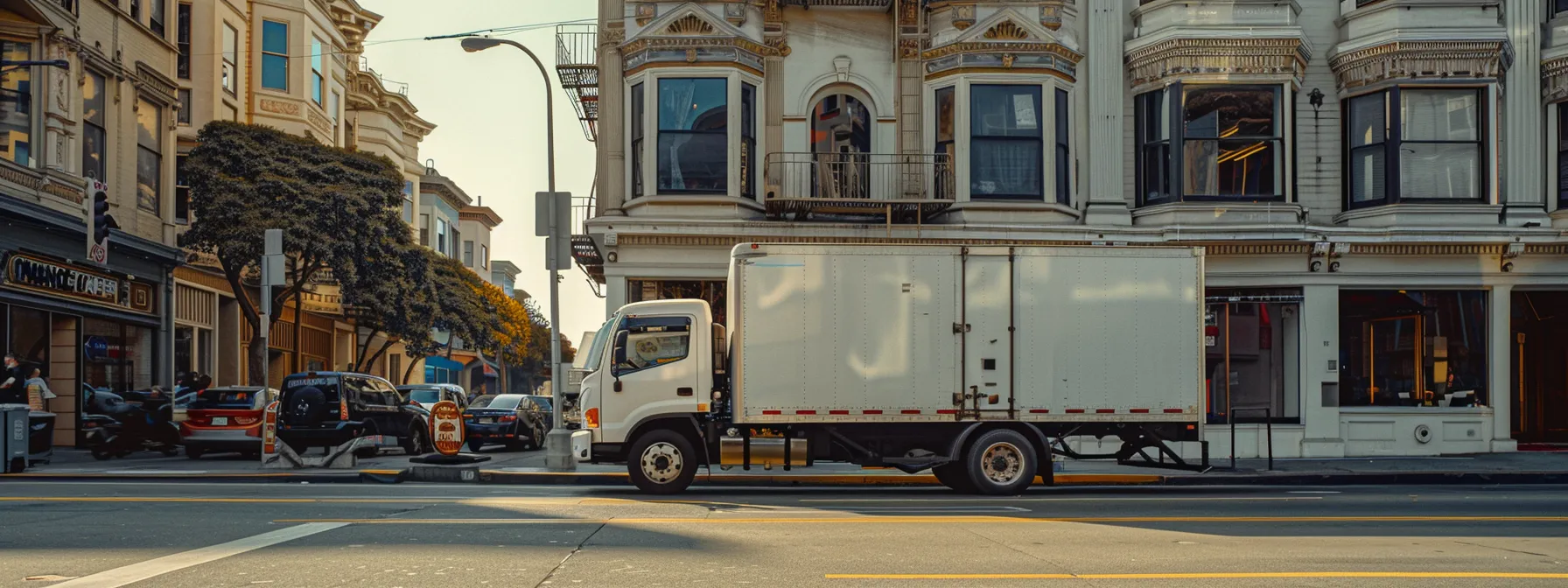 a professional moving company truck parked in downtown san francisco, showcasing reliability and experience for long-haul relocations. a professional moving company truck parked in downtown san francisco, showcasing reliability and experience for long-haul relocations.