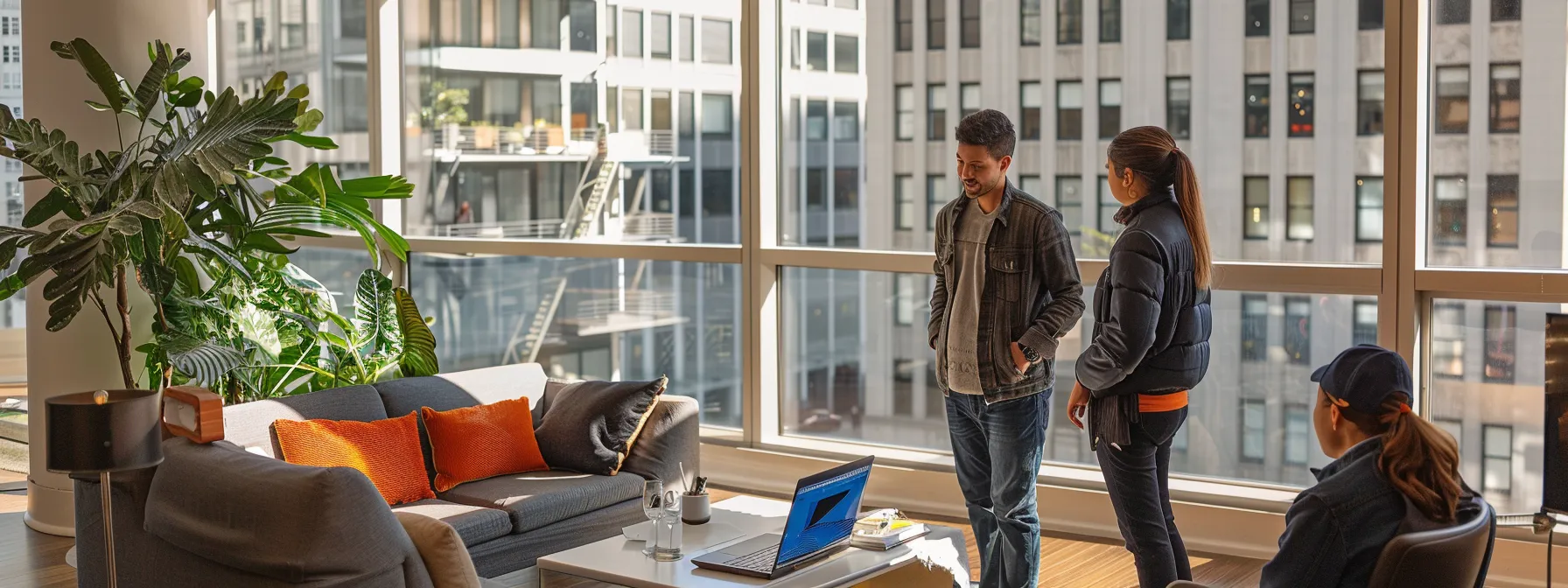 a professional moving team consulting with building management in downtown san francisco, ensuring compliance with local regulations for a stress-free relocation experience.