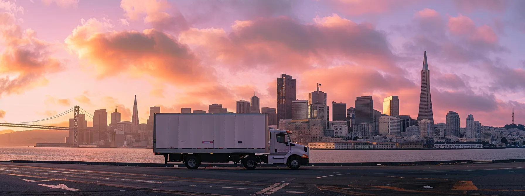 a professional moving truck parked in front of a san francisco skyline backdrop, showcasing the contrast between full-service movers and a diy approach for an interstate move. a professional moving truck parked in front of a san francisco skyline backdrop, showcasing the contrast between full-service movers and a diy approach for an interstate move.