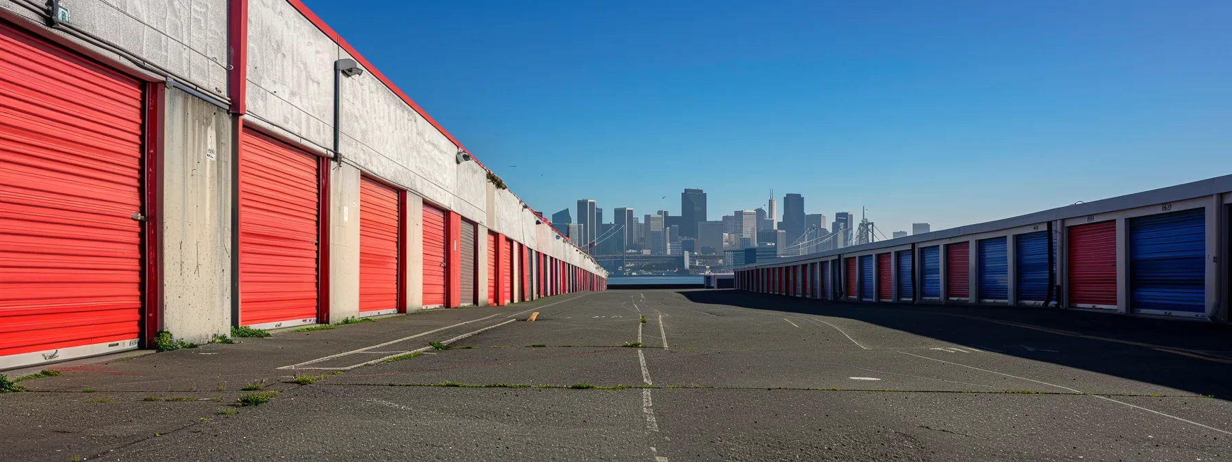 a row of climate-controlled self-storage units lined up under the clear skies of downtown san francisco.