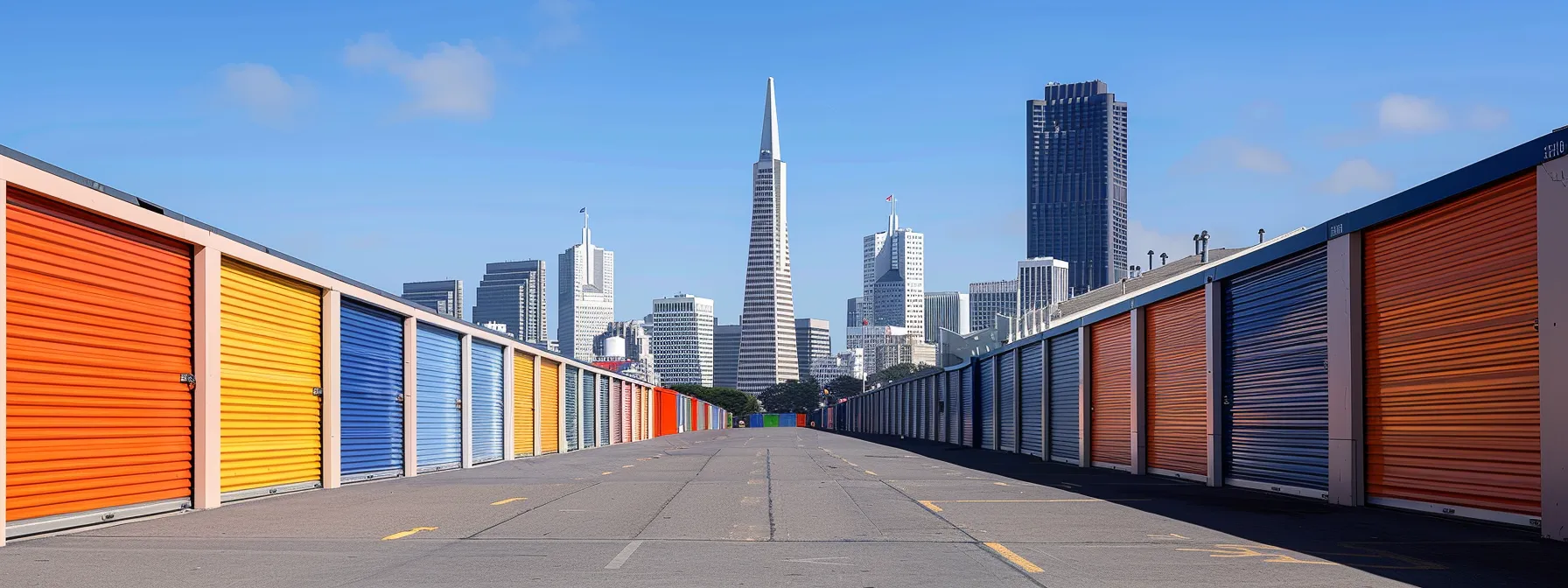 a row of various sized storage units set against the iconic san francisco cityscape, showcasing different pricing options and dimensions, with the transamerica pyramid visible in the background. a row of various sized storage units set against the iconic san francisco cityscape, showcasing different pricing options and dimensions, with the transamerica pyramid visible in the background.