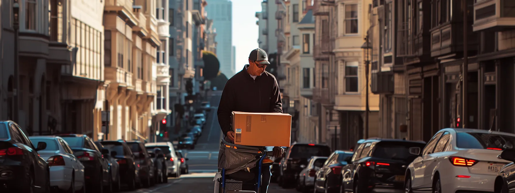 a seasoned mover carefully navigating the narrow streets of downtown san francisco, showcasing expertise and local knowledge. a seasoned mover carefully navigating the narrow streets of downtown san francisco, showcasing expertise and local knowledge.