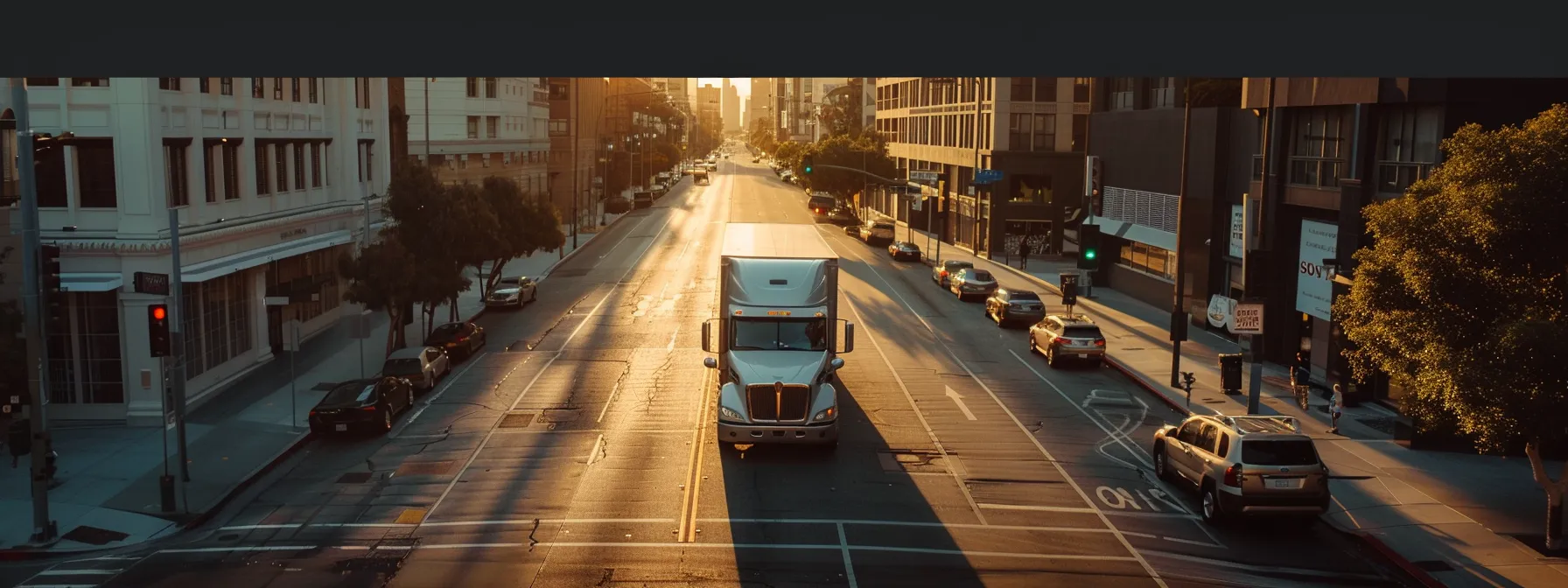 a sleek hybrid moving truck navigating through the bustling streets of los angeles, emitting zero emissions and showcasing energy-efficient transportation solutions to reduce the carbon footprint.