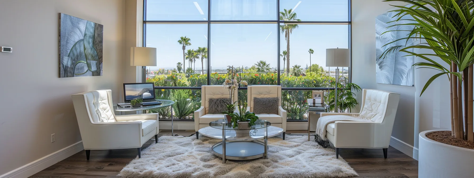 a sleek, modern office space in irvine, ca featuring ergonomic furniture, state-of-the-art technology, branded signage, and a vibrant office warming event.