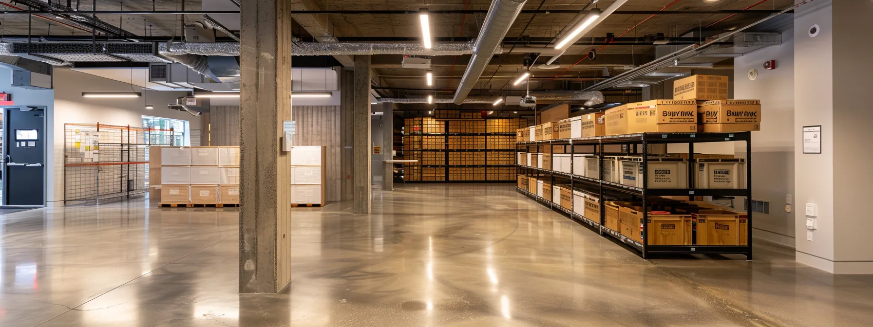 a sleek, organized storage facility in downtown san francisco with shelves neatly stacked with labeled boxes and important business documents stored securely. a sleek, organized storage facility in downtown san francisco with shelves neatly stacked with labeled boxes and important business documents stored securely.