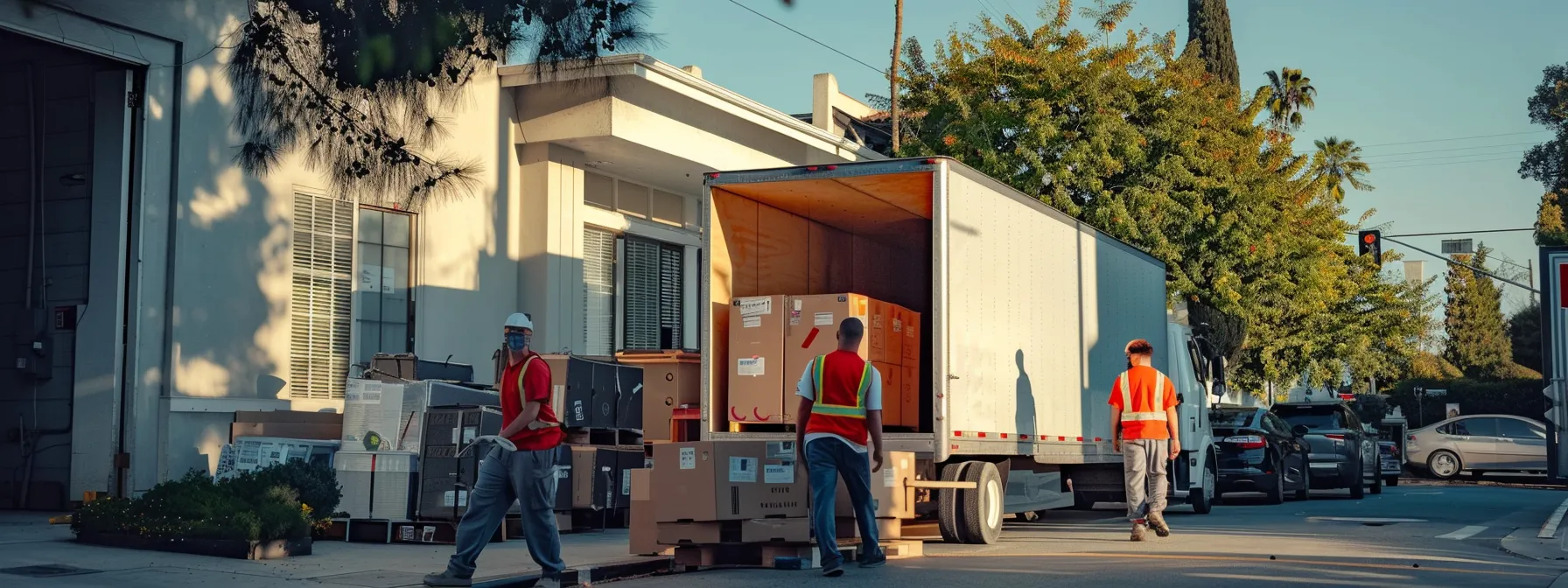 a team of experienced movers carefully loading delicate furniture into a large truck in los angeles, showcasing professionalism and precision in action.
