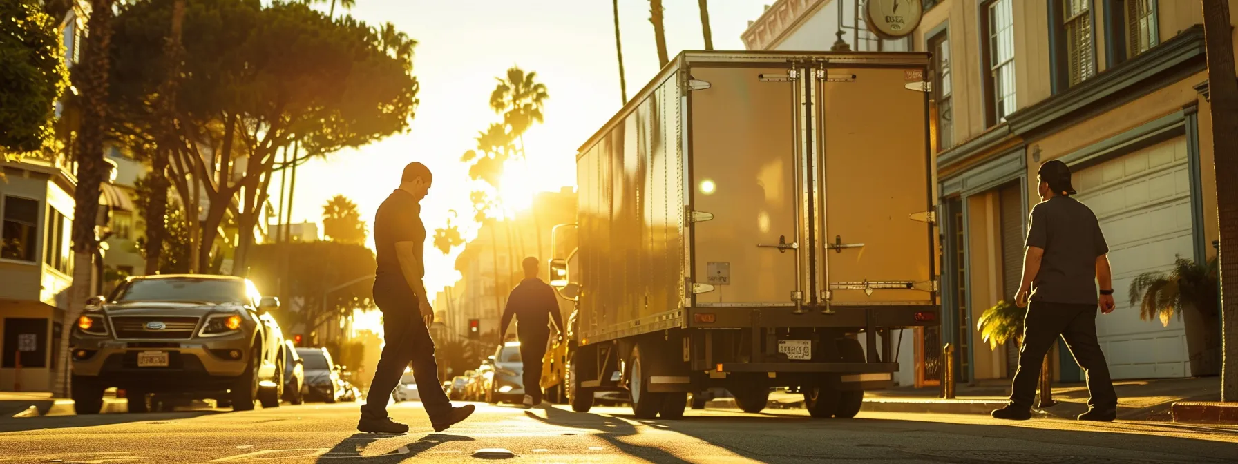 a team of expert movers carefully navigating through the vibrant streets of los angeles, showcasing their dedication to exceptional moving services. a team of expert movers carefully navigating through the vibrant streets of los angeles, showcasing their dedication to exceptional moving services.