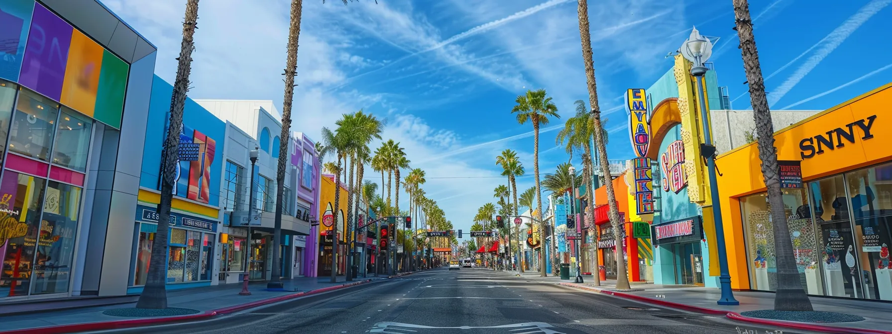 a vibrant, palm tree-lined street in southern california showcasing various colorful packages with eye-catching logos and brand messaging, creating a visually appealing display of customized packaging for brand recognition. a vibrant, palm tree-lined street in southern california showcasing various colorful packages with eye-catching logos and brand messaging, creating a visually appealing display of customized packaging for brand recognition.