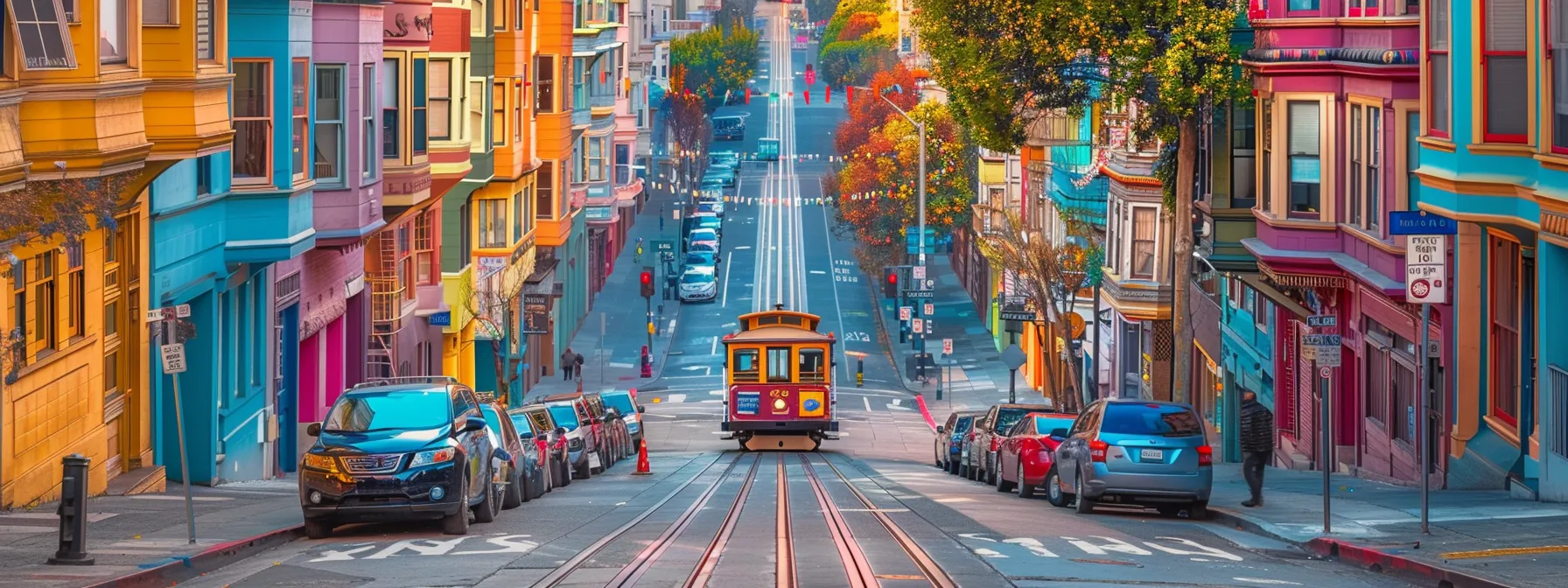 a vibrant street in downtown san francisco showcasing movers obtaining permits and navigating through the city's bustling atmosphere. a vibrant street in downtown san francisco showcasing movers obtaining permits and navigating through the city's bustling atmosphere.
