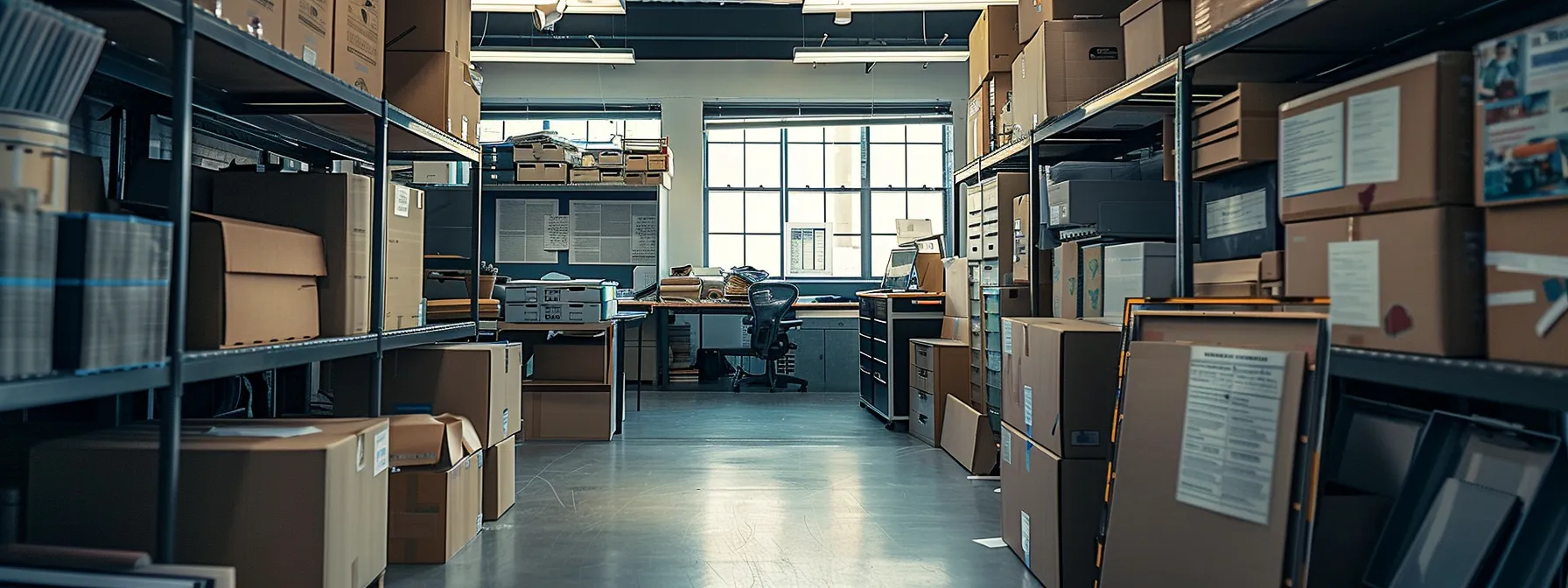 an organized office space with labeled moving boxes, a detailed inventory list, and a timeline pinned on the wall, showcasing efficient preparation for an office move in downtown san francisco. an organized office space with labeled moving boxes, a detailed inventory list, and a timeline pinned on the wall, showcasing efficient preparation for an office move in downtown san francisco.