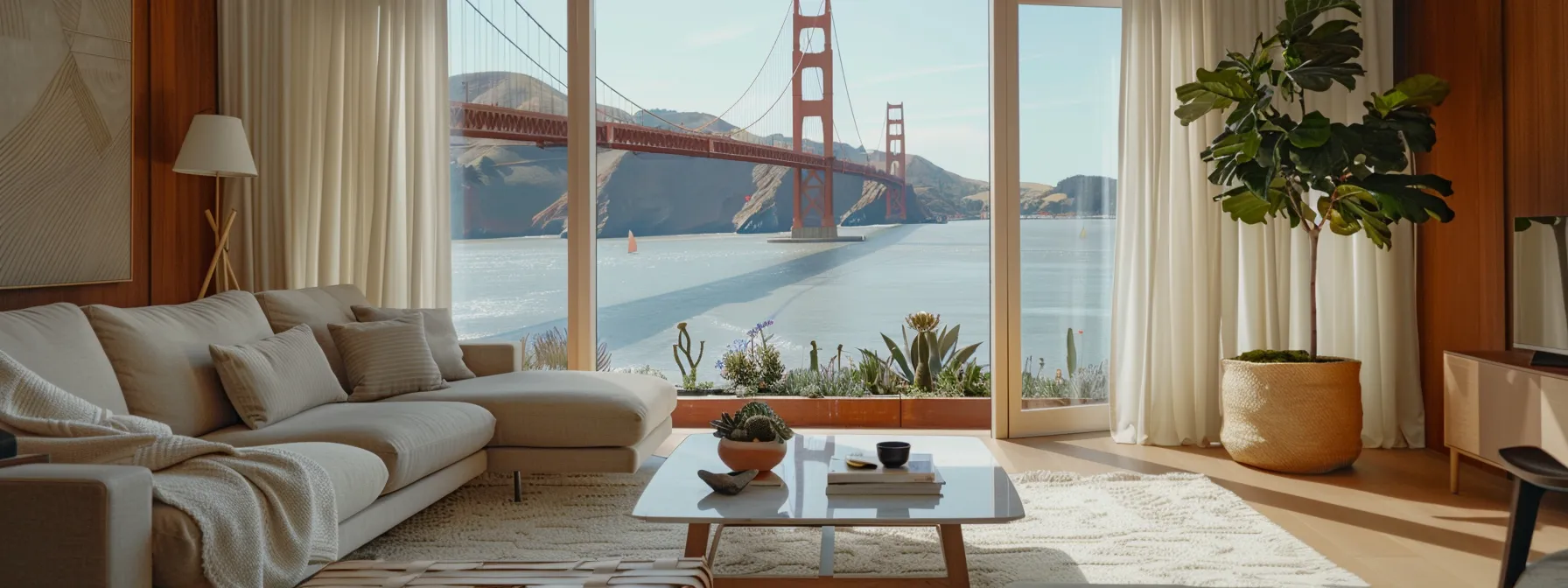 arranging cozy decor with a view of the iconic golden gate bridge in your new san francisco home.