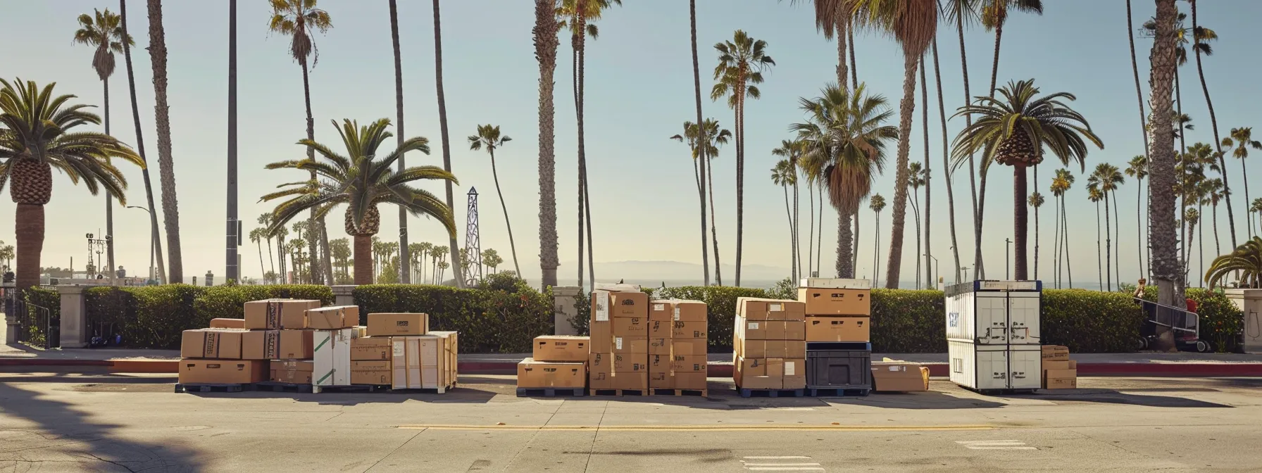 carefully packing fragile items into sturdy plastic containers against a backdrop of la's iconic palm trees, ready for a seamless local move in the bustling city. carefully packing fragile items into sturdy plastic containers against a backdrop of la's iconic palm trees, ready for a seamless local move in the bustling city.