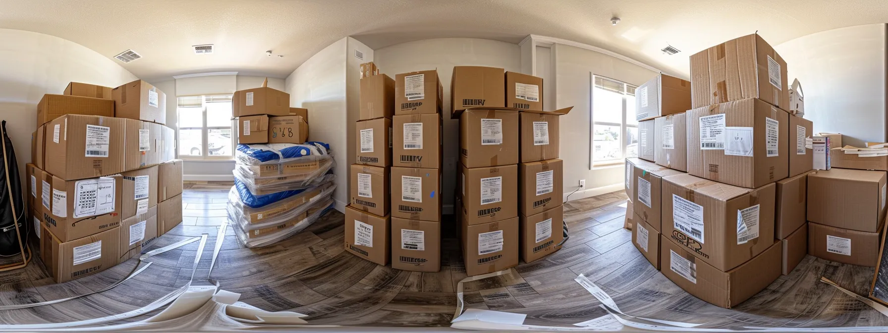 efficiently labeled moving boxes stacked neatly with high-quality packing materials, ready for a successful long distance move in irvine, ca.