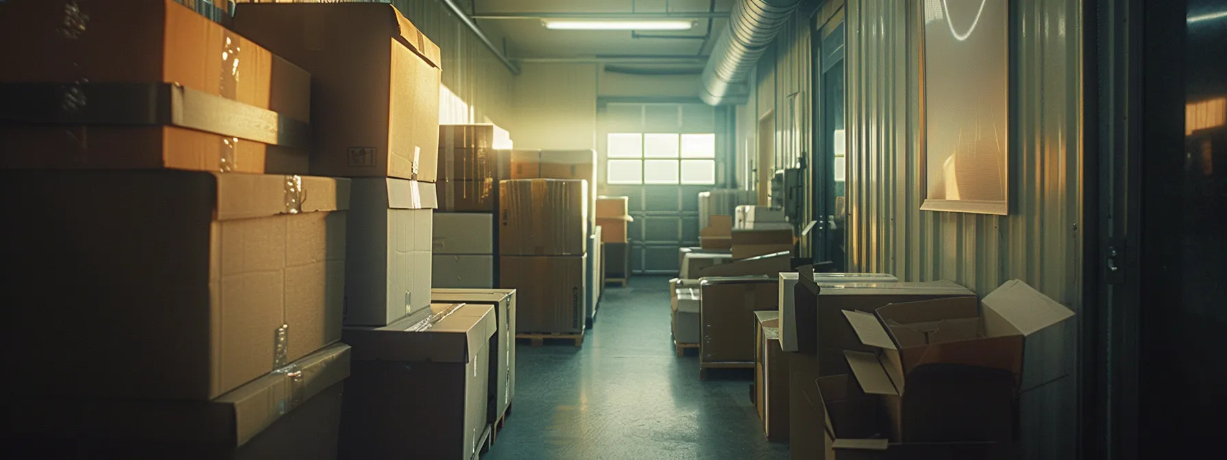 efficiently packing boxes with sturdy materials in a bright, organized storage unit. efficiently packing boxes with sturdy materials in a bright, organized storage unit.