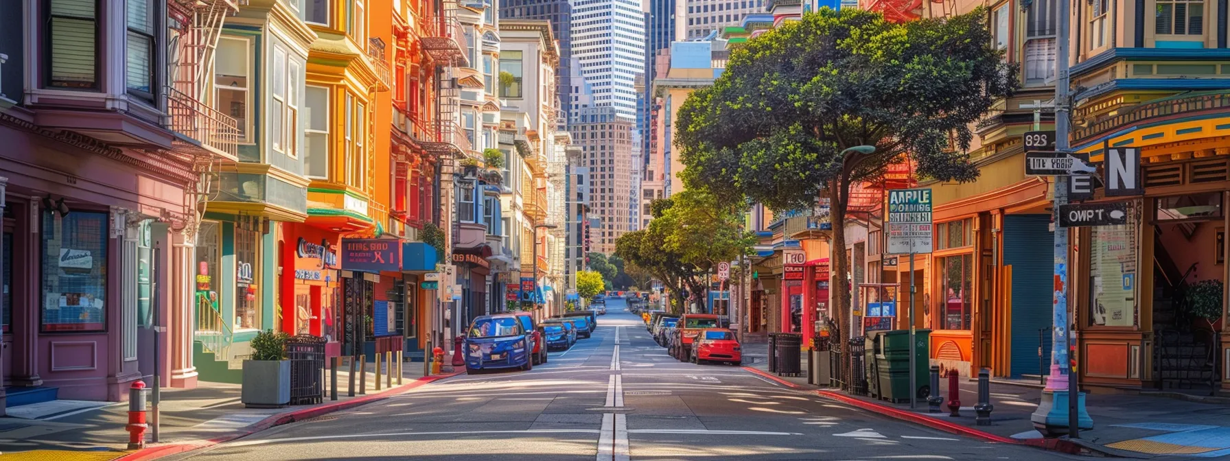 exploring the vibrant streets of downtown san francisco, with colorful shops, bustling parks, and lively attractions creating a dynamic urban landscape.