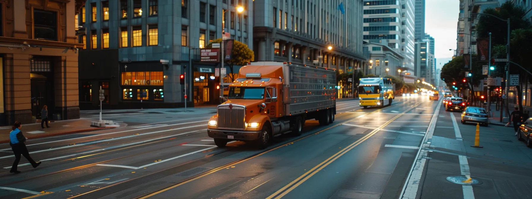 local movers navigating through the bustling streets of downtown san francisco, expertly avoiding traffic jams and following efficient route plans based on their in-depth knowledge of the city.
